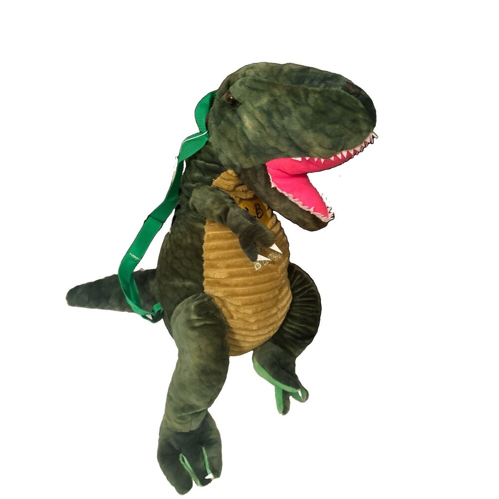 20" Dino Backpack T-Rex Plush Green Dinosaur School Toy Zip Up Travel Play NEW